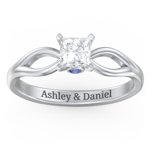 1/2 ct. Princess Gemstone Split Peek-A-Boo Engagement Ring – Sterling Silver with White Premium Zirconia and Blue Sapphire