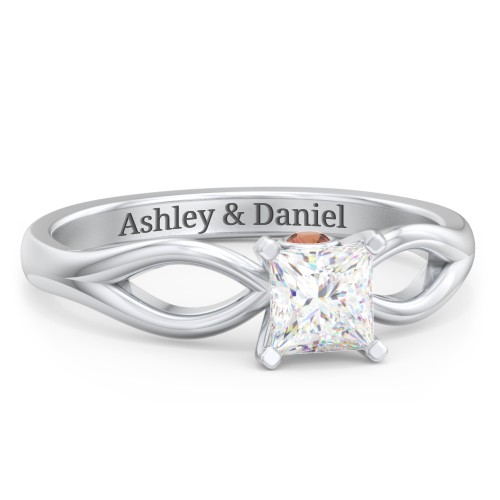 1/2 ct. Princess Gemstone Split Peek-A-Boo Engagement Ring – Sterling Silver with White Premium Zirconia and Garnet