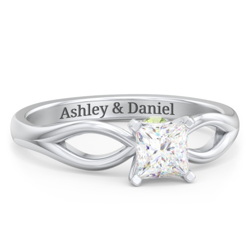 1/2 ct. Princess Gemstone Split Peek-A-Boo Engagement Ring – Sterling Silver with White Premium Zirconia and Peridot