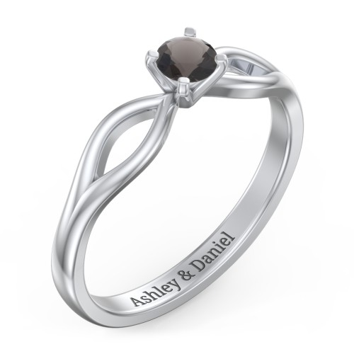 1/4 ct. Round Gemstone Split Engagement Ring – Sterling Silver with Smokey Quartz