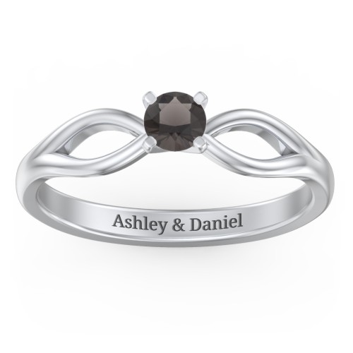 1/4 ct. Round Gemstone Split Engagement Ring – Sterling Silver with Smokey Quartz