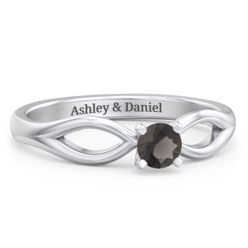 1/4 ct. Round Gemstone Split Engagement Ring – Sterling Silver with Smokey Quartz