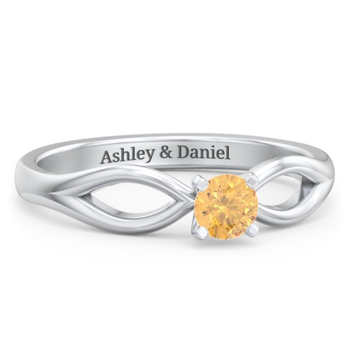 1/4 ct. Round Gemstone Split Engagement Ring – Sterling Silver with Citrine