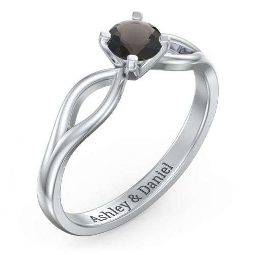 1/2 ct. Round Gemstone Split Engagement Ring – Sterling Silver with Smokey Quartz