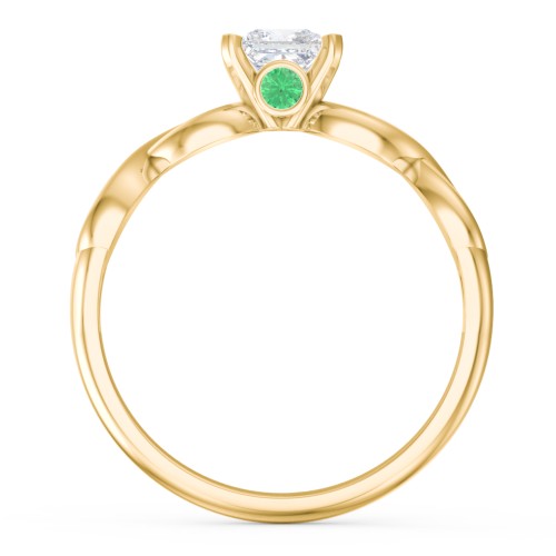 1/2 ct. Princess Gemstone Infinity Peek-A-Boo Engagement Ring – 9kt Yellow Gold with White Premium Zirconia and Emerald