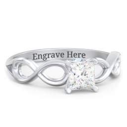 1/2 ct. Princess Gemstone Infinity Peek-A-Boo Engagement Ring in 925 Sterling Silver with White Premium Zirconia and Blue Topaz