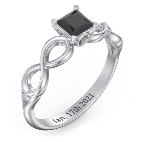 1/2 ct. Princess Gemstone Infinity Peek-A-Boo Engagement Ring – Sterling Silver with Black Premium Zirconia and Smokey Quartz