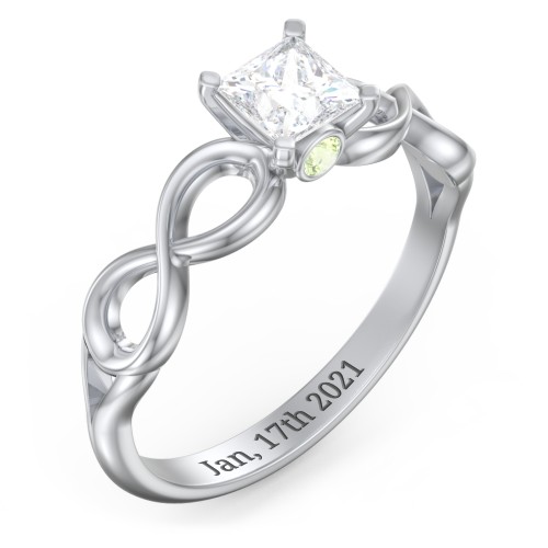 1/2 ct. Princess Gemstone Infinity Peek-A-Boo Engagement Ring – Sterling Silver with White Premium Zirconia and Peridot