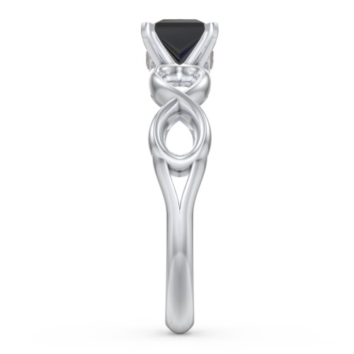 1/2 ct. Princess Gemstone Infinity Peek-A-Boo Engagement Ring – Sterling Silver with Black Premium Zirconia and Smokey Quartz