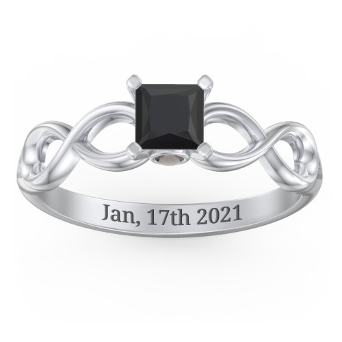 1/2 ct. Princess Gemstone Infinity Peek-A-Boo Engagement Ring – Sterling Silver with Black Premium Zirconia and Smokey Quartz