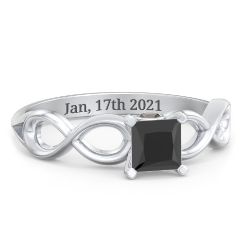 1/2 ct. Princess Gemstone Infinity Peek-A-Boo Engagement Ring – Sterling Silver with Black Premium Zirconia and Smokey Quartz