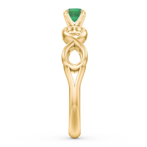 1/4 ct. Round Gemstone Infinity Engagement Ring – 9kt Yellow Gold with Emerald