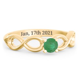 1/4 ct. Round Gemstone Infinity Engagement Ring in 9K Solid Yellow Gold with Emerald