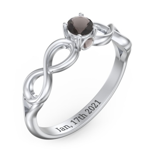 1/4 ct. Round Gemstone Infinity Peek-A-Boo Engagement Ring – Sterling Silver with Smokey Quartz