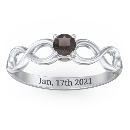 1/4 ct. Round Gemstone Infinity Peek-A-Boo Engagement Ring – Sterling Silver with Smokey Quartz