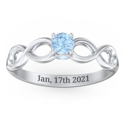 1/4 ct. Round Gemstone Infinity Peek-A-Boo Engagement Ring – Sterling Silver with Blue Topaz