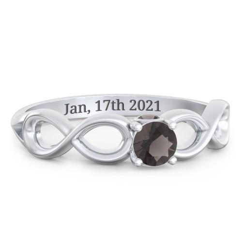 1/4 ct. Round Gemstone Infinity Peek-A-Boo Engagement Ring – Sterling Silver with Smokey Quartz