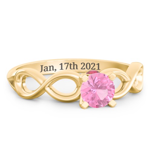 1/2 ct. Round Gemstone Infinity Peek-A-Boo Engagement Ring – 9kt Yellow Gold with Pink Tourmaline and Garnet