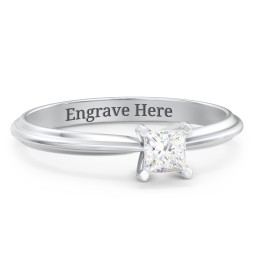 1/4 ct. Princess Gemstone Engagement Ring with Ridged Band in 925 Sterling Silver with White Premium Zirconia