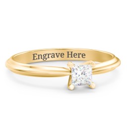 1/4 ct. Princess Gemstone Engagement Ring with Ridged Band in 9K Solid Yellow Gold with White Premium Zirconia