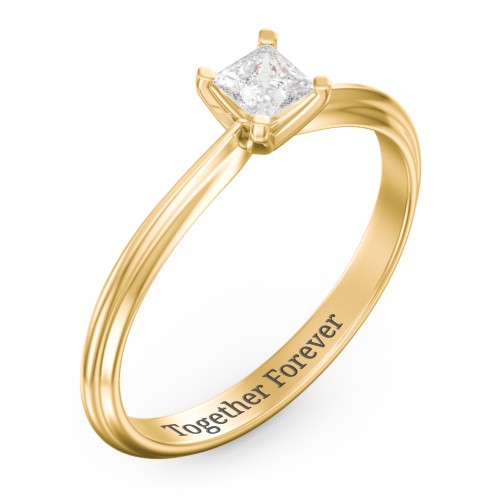 1/4 ct. Princess Gemstone Engagement Ring with Ridged Band – 9kt Yellow Gold with White Premium Zirconia