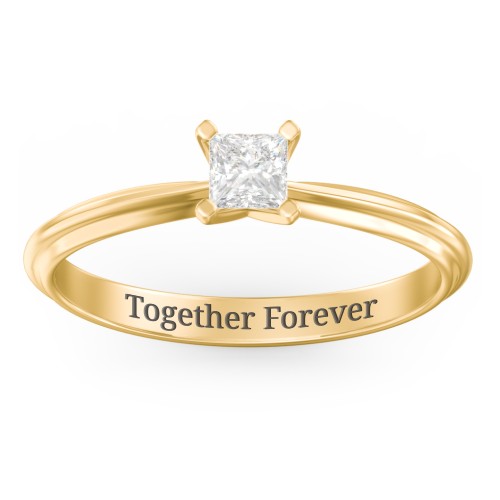 1/4 ct. Princess Gemstone Engagement Ring with Ridged Band – 9kt Yellow Gold with White Premium Zirconia