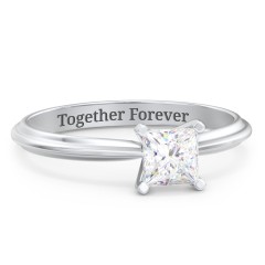 1/2 ct. Princess Gemstone Engagement Ring with Ridged Band – 9kt Yellow Gold with White Premium Zirconia