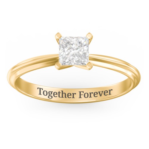 1/2 ct. Princess Gemstone Engagement Ring with Ridged Band – 9kt Yellow Gold with White Premium Zirconia