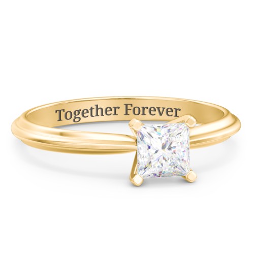 1/2 ct. Princess Gemstone Engagement Ring with Ridged Band – 9kt Yellow Gold with White Premium Zirconia