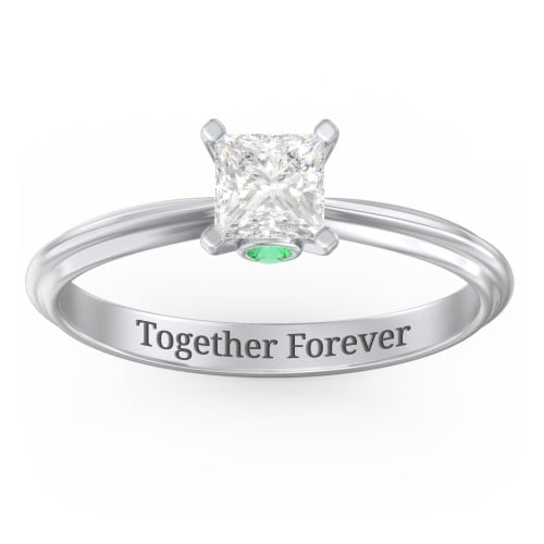 1/2 ct. Princess Gemstone Peek-A-Boo Engagement Ring with Ridged Band