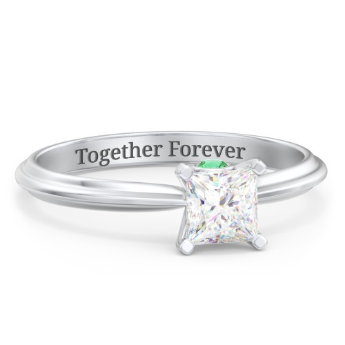 1/2 ct. Princess Gemstone Peek-A-Boo Engagement Ring with Ridged Band