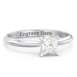 1/2 ct. Princess Gemstone Peek-A-Boo Engagement Ring with Ridged Band in 925 Sterling Silver with White Premium Zirconia and Peridot