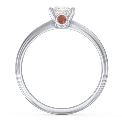 1/2 ct. Princess Gemstone Peek-A-Boo Engagement Ring with Ridged Band – Sterling Silver with White Premium Zirconia and Garnet