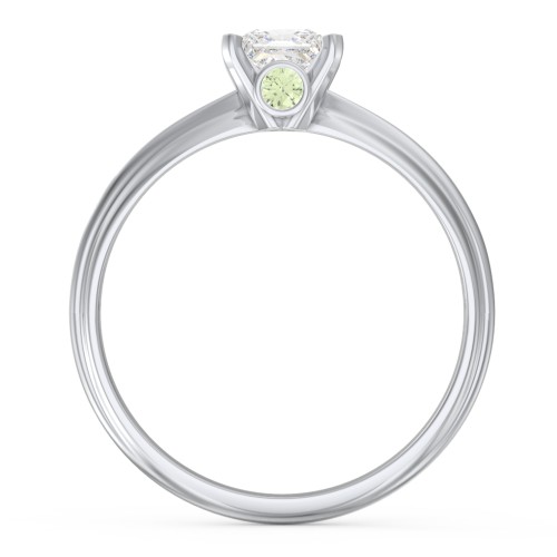 1/2 ct. Princess Gemstone Peek-A-Boo Engagement Ring with Ridged Band – Sterling Silver with White Premium Zirconia and Peridot