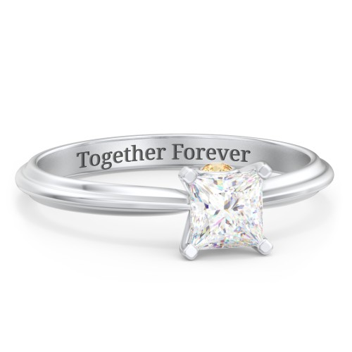 1/2 ct. Princess Gemstone Peek-A-Boo Engagement Ring with Ridged Band – Sterling Silver with White Premium Zirconia and Citrine