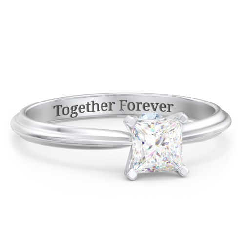 1/2 ct. Princess Gemstone Peek-A-Boo Engagement Ring with Ridged Band – Sterling Silver with White Premium Zirconia and Blue Topaz