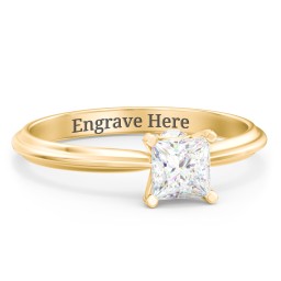 1/2 ct. Princess Gemstone Peek-A-Boo Engagement Ring with Ridged Band in 9K Solid Yellow Gold with White Premium Zirconia and Cubic Zirconia