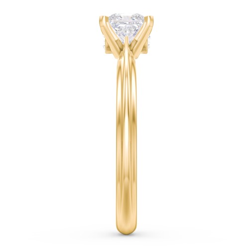 1/2 ct. Princess Gemstone Peek-A-Boo Engagement Ring with Ridged Band – 9kt Yellow Gold with White Premium Zirconia and Cubic Zirconia
