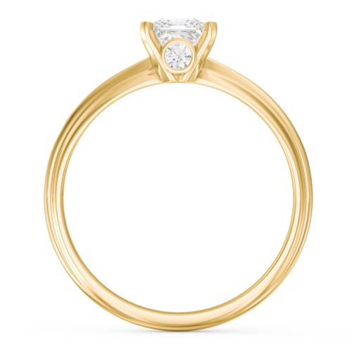 1/2 ct. Princess Gemstone Peek-A-Boo Engagement Ring with Ridged Band – 9kt Yellow Gold with White Premium Zirconia and Cubic Zirconia