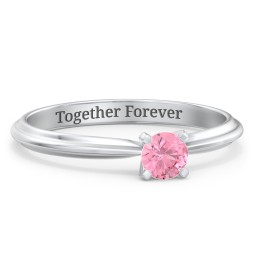 1/4 ct. Round Gemstone Engagement Ring with Ridged Band in 925 Sterling Silver with Pink Tourmaline