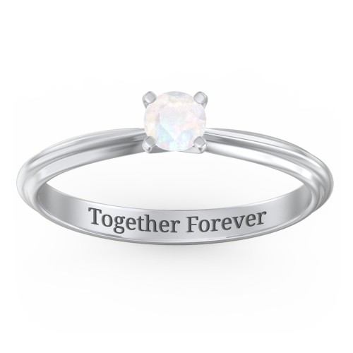 1/4 ct. Round Gemstone Engagement Ring with Ridged Band