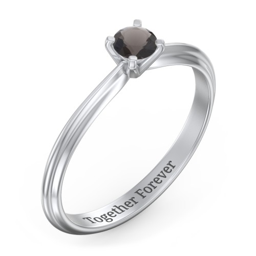 1/4 ct. Round Gemstone Engagement Ring with Ridged Band – Sterling Silver with Smokey Quartz