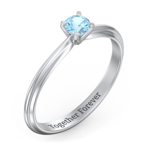 1/4 ct. Round Gemstone Engagement Ring with Ridged Band – Sterling Silver with Blue Topaz