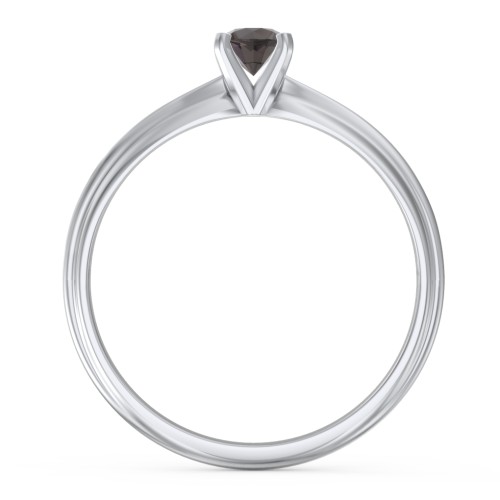 1/4 ct. Round Gemstone Engagement Ring with Ridged Band – Sterling Silver with Smokey Quartz
