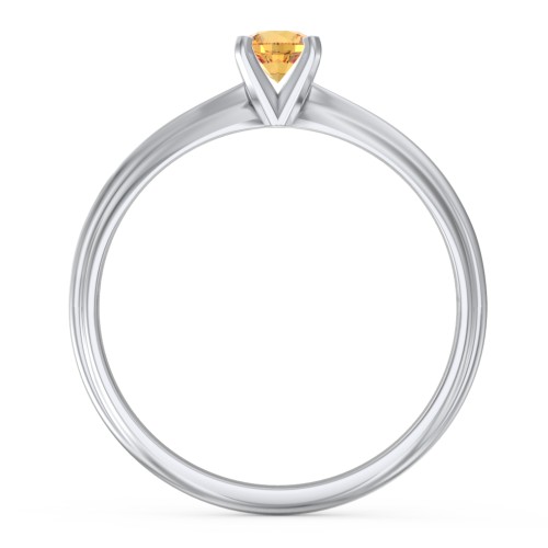 1/4 ct. Round Gemstone Engagement Ring with Ridged Band – Sterling Silver with Citrine