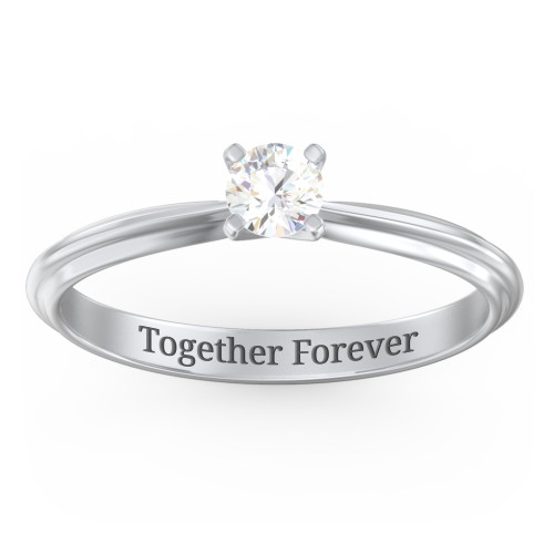 1/4 ct. Round Gemstone Engagement Ring with Ridged Band – Sterling Silver with Cubic Zirconia