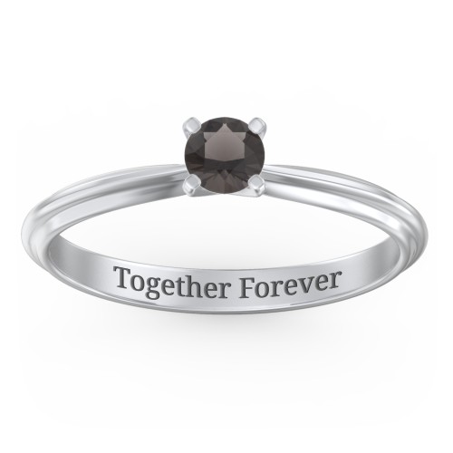 1/4 ct. Round Gemstone Engagement Ring with Ridged Band – Sterling Silver with Smokey Quartz