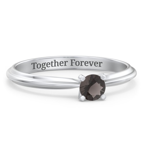 1/4 ct. Round Gemstone Engagement Ring with Ridged Band – Sterling Silver with Smokey Quartz