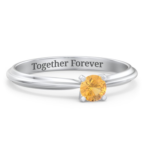 1/4 ct. Round Gemstone Engagement Ring with Ridged Band – Sterling Silver with Citrine