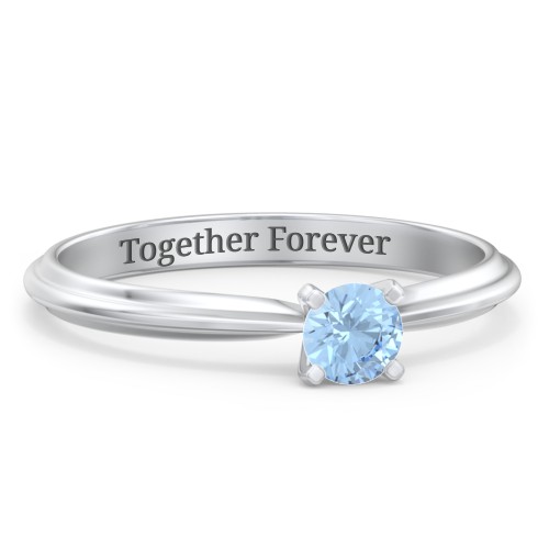 1/4 ct. Round Gemstone Engagement Ring with Ridged Band – Sterling Silver with Blue Topaz
